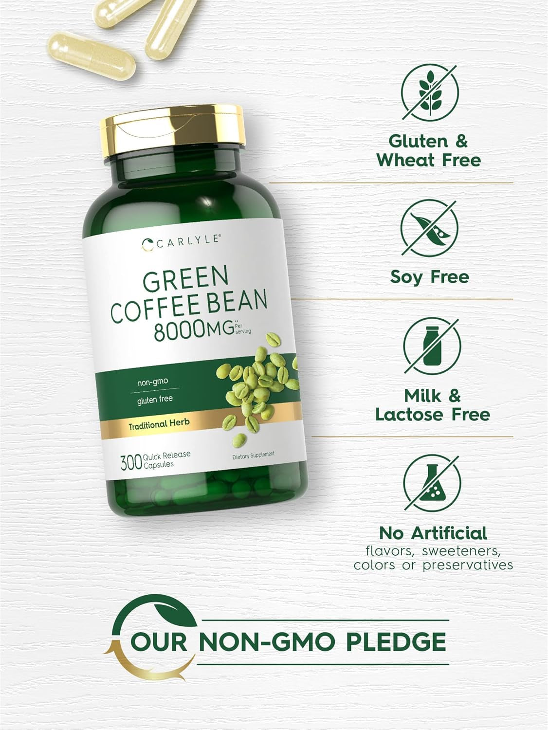 Green Coffee Bean Extract | 8000 Mg | 300 Capsules | Non-Gmo and Gluten Free Formula | Traditional Herb Supplement